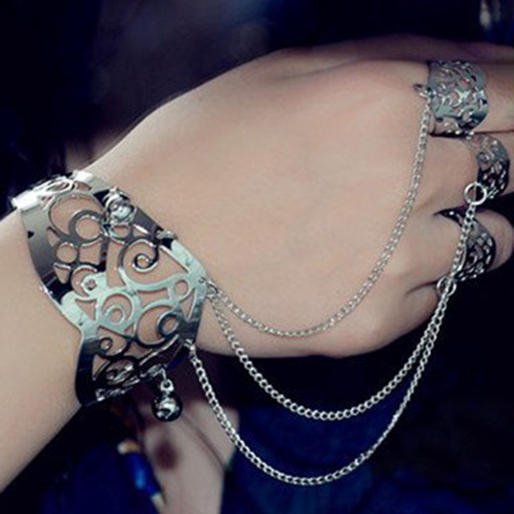 Hu Hu Hu Hu Hu Alat Bantu Pasang Kacamata♡ Gelang Tangan Rantai Banyak Lapis Adjustable Motif Ukir Hollow Aksen Rumbai Untuk Wanita