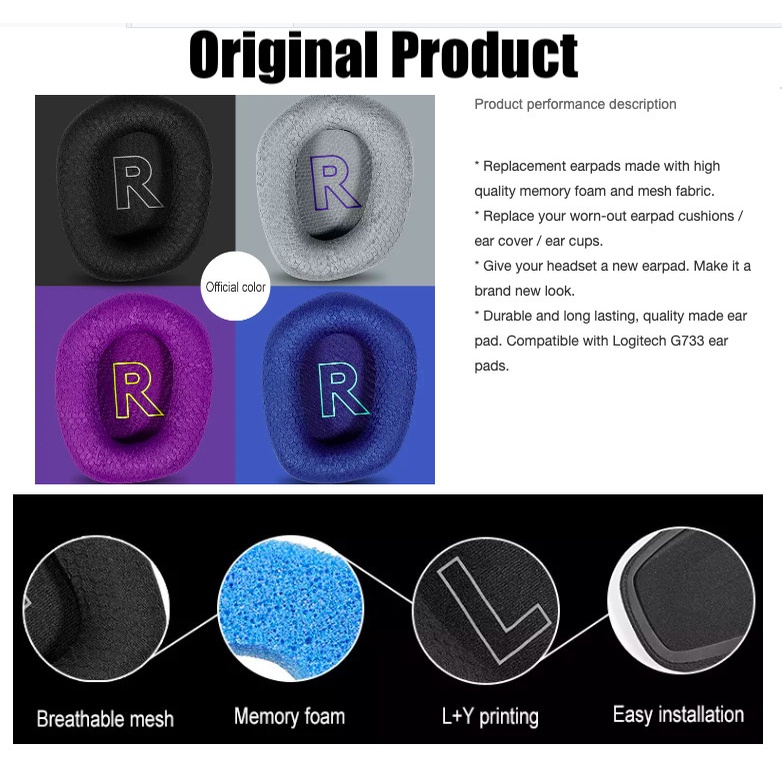 Original Earpads Logitech G733 G335 G535 Headphone Foampad Earcup