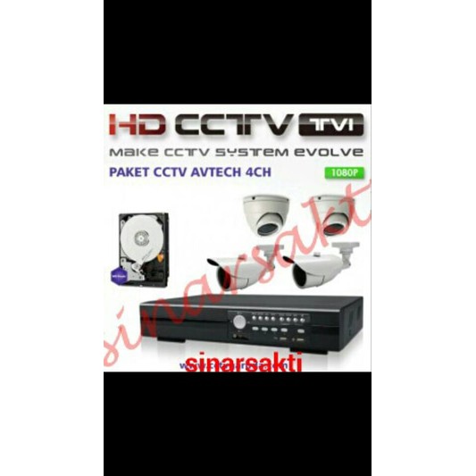 Murah Paket cctv Avtech 4 channel HD 1080p ( 2 mega pixel ) Komplit