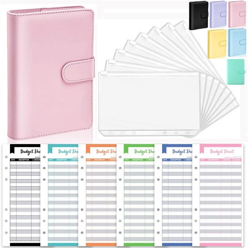 New PU Leather Notebook Binder Budget Planner Organizer Cash Budget Envelope System with 12 Pcs Expense Budget Sheets