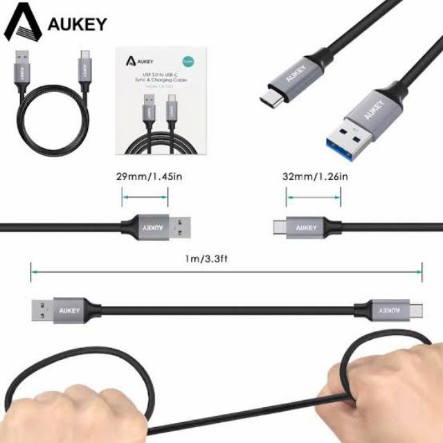 Aukey CB-CD2 Braided Nylon Quick Charge 3.0 USB Type C Original