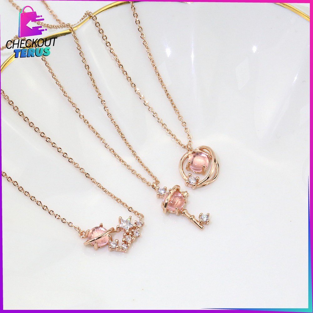 CT K84 Kalung Titanium Wanita Korean Style Motif Planet Dan Gelang Wanita Kalung Rantai Bintang Kunci Necklace Crystal