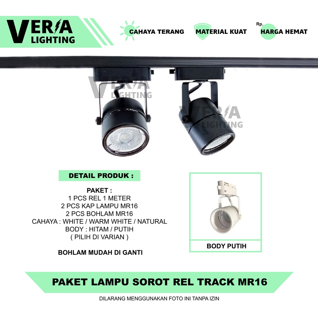 Paket Lampu Sorot Rel 1 Set isi 2 Spotlight Track Light Rell Spot LED