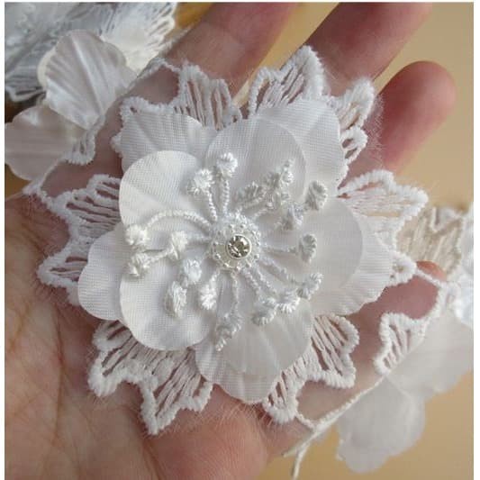 Lace Patch - White Flower Beading #23 (5pcs)