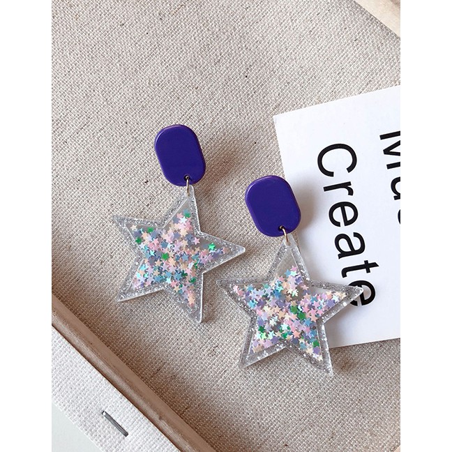 LRC Anting Tusuk Fashion Blue Light Color Five-pointed Star Love Earrings F60370