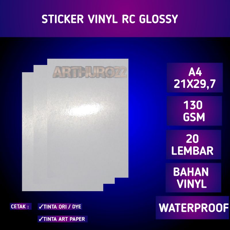 Jual Kertas Stiker Vinyl RC Glossy PET A4 Isi 20 Lembar/sticker Vinil ...