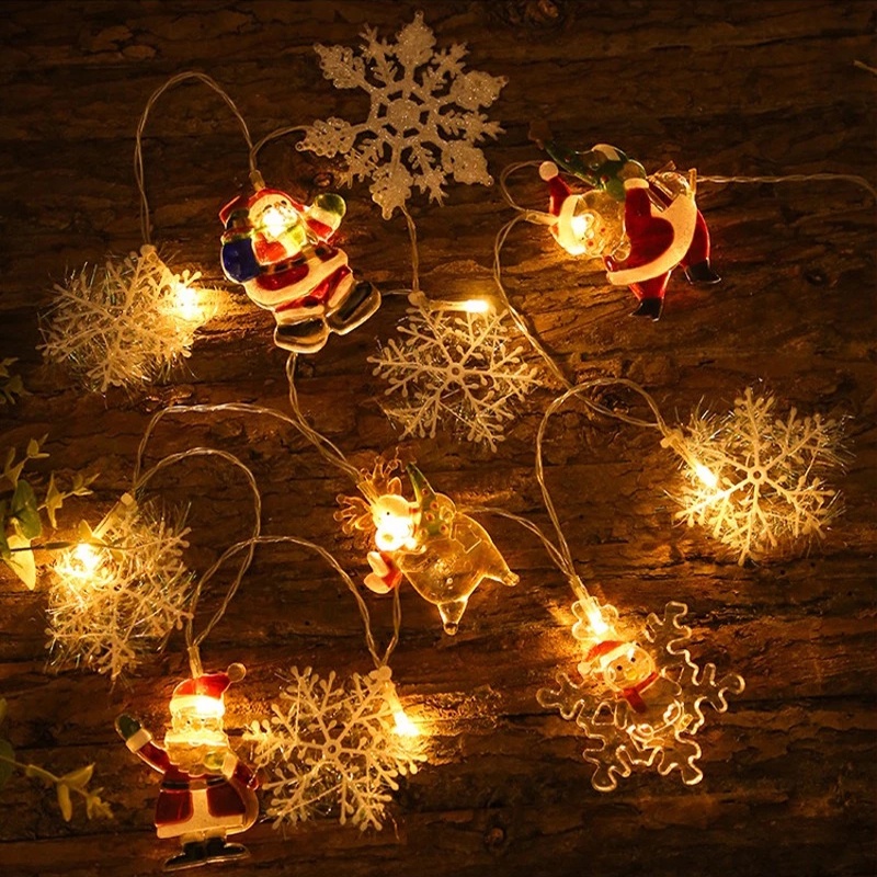 1 Pc Lampu String LED Bentuk Snowflake Santa Claus Warna-Warni Tahan Air Untuk Dekorasi Pesta Natal