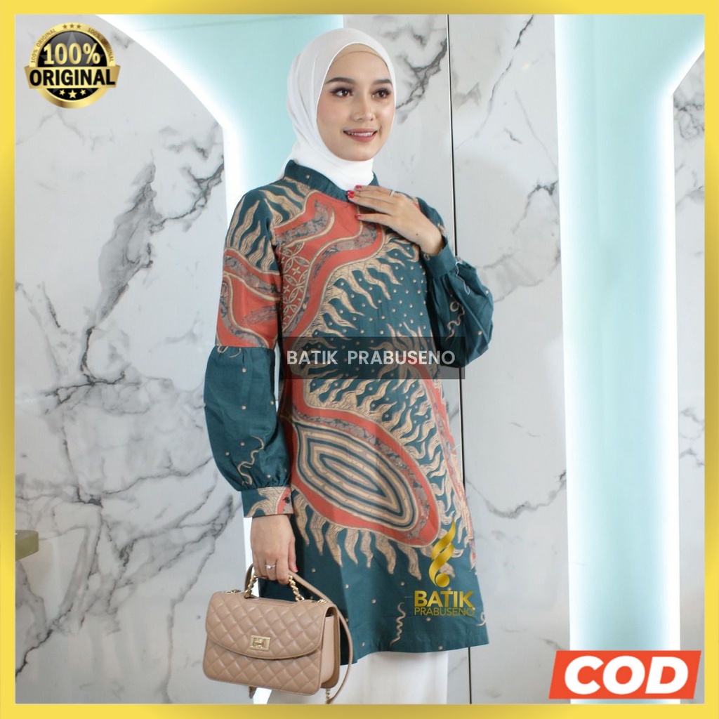 ZOYA Atasan Batik Wanita Elegan Prabuseno Ori Tunik Lengan Panjang Lapis Furing Baju Kerja Kantor Fo