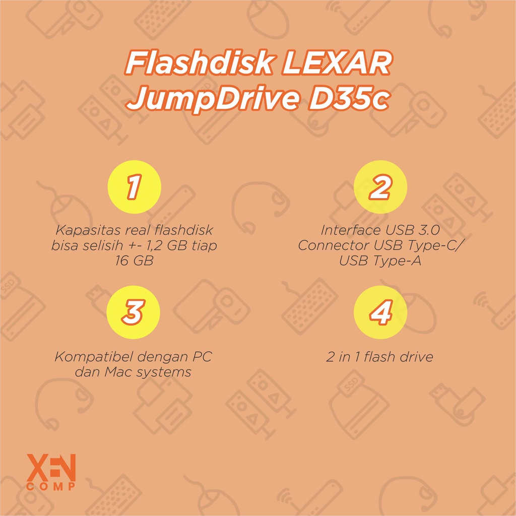 Flashdisk LEXAR JumpDrive® Dual Drive D35c 32GB USB 3.0 OTG Type-C Flash Drive