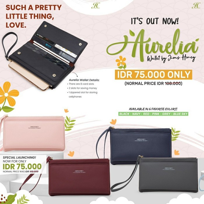 AURELIA WALLET JIMS HONEY ORI DOMPET WANITA PANJANG TIPIS IMPOR KOREA - BLACK Limited