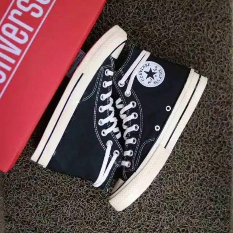 Sepatu converse 70s TINGGI GLOSSY HITAM PUTIH premium-Black n white