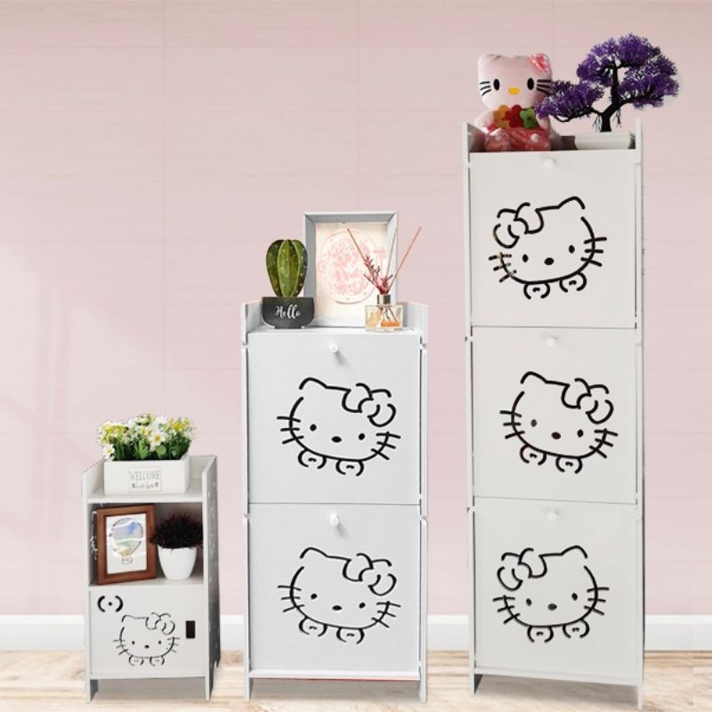 Lemari Nakas Meja samping Minimalis Portable Meja Kabinet Rak Buku hello kitty