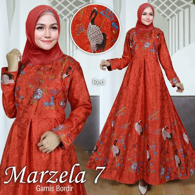 Marzela 7 maxi bahan jaguard glitter motif buruung dan bunga