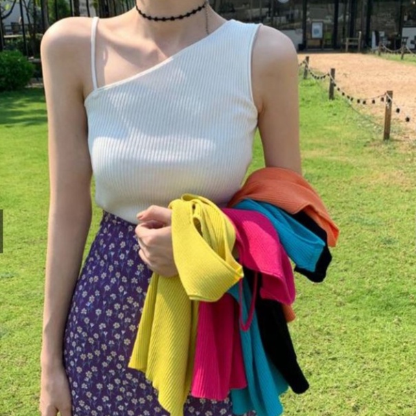 HOPYLOVY Blouse Rajut Wanita One Shoulder Amber