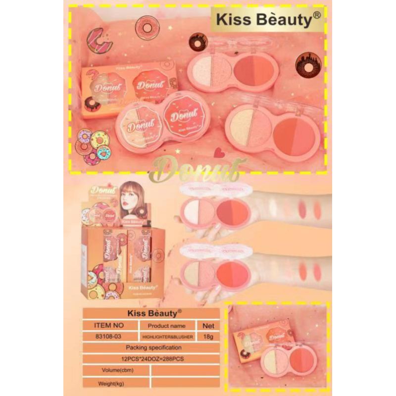 TERMURAH  Blush on+highlighter Cat Claw Kiss Beauty isi 3 | Donut isi 2 Super Besar No.83103-03 | 83108-03