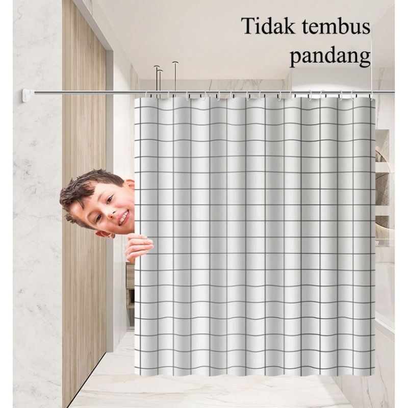 dc88 Tirai kamar mandi anti air dengan pengait /Tirai Mandi Bahan tebal/ Shower Curtain