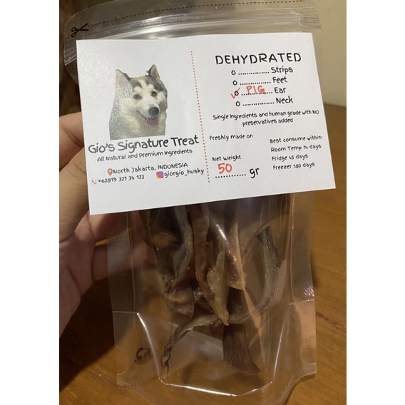 Dehydrated Pig Ear Strips 50gr