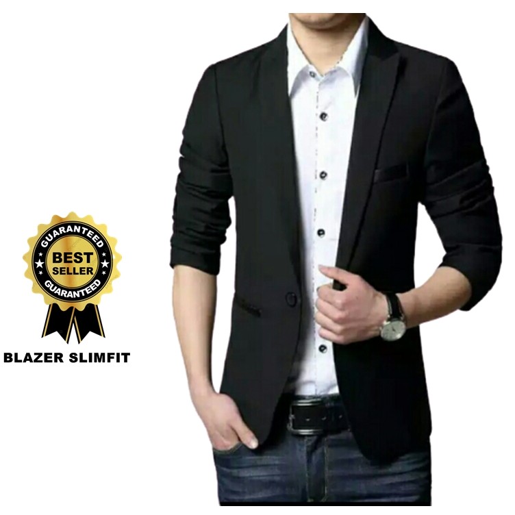 TERLARIS ! JAS BLAZER PRIA HITAM STYLIS MODEL SLIMFIT BAHAN TEBAL PREMIUM ORIGINAL ARQ TERBARU