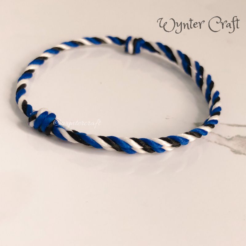 WA128 Gelang Unisex Polyester Simple Knot Rasta, Biru, Hitam, Putih by Wynter Craft