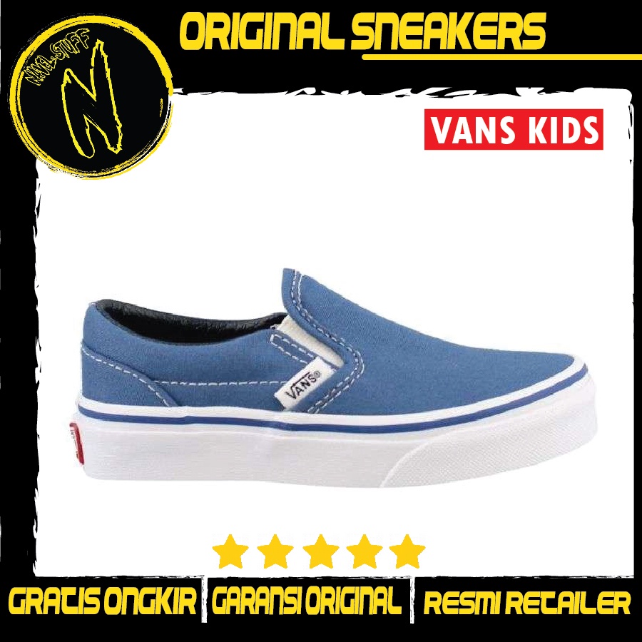 VANS Toddler Kids Slip On Navy White Sepatu Anak Laki Laki Original