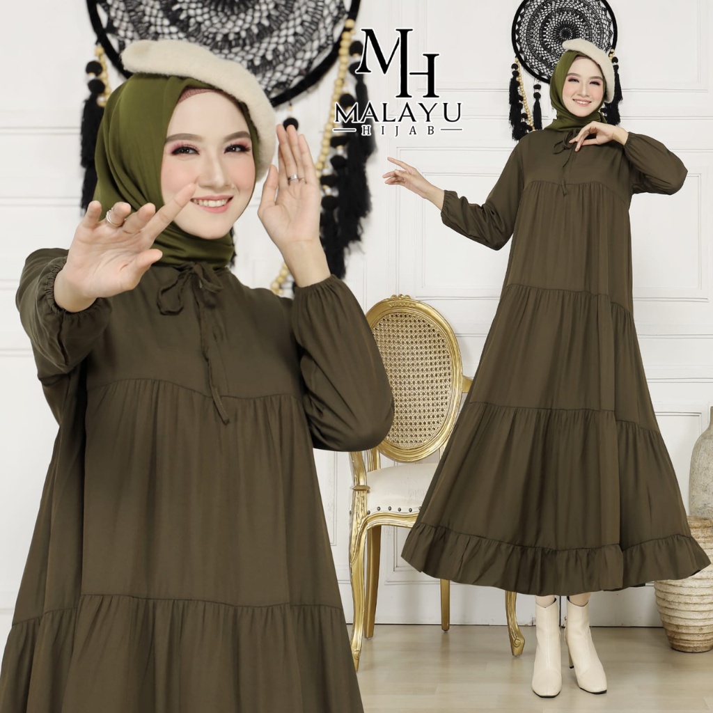 MALAYU HIJAB Rachel Midi Dress Bahan Rayon Twill Premium Ready Ukuran Jumbo