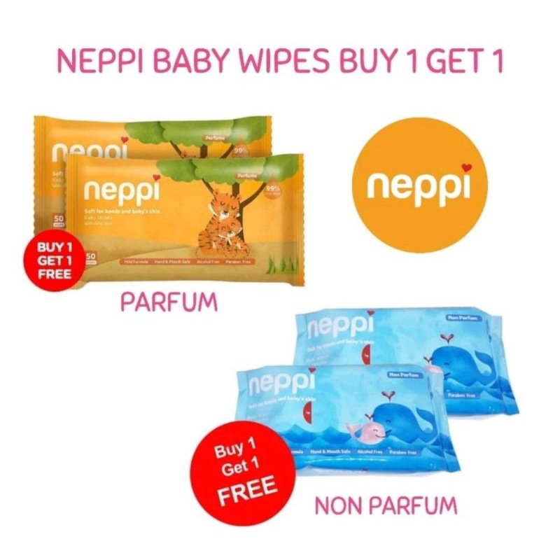 Neppi baby wipes Non Parfum &amp; Parfum 50's (buy 1 get 1 free)