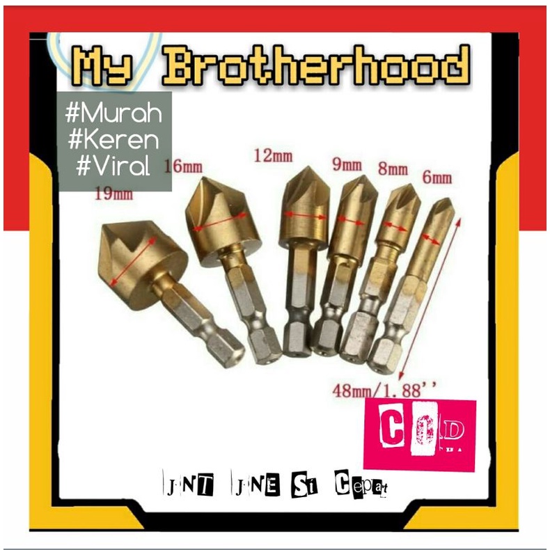6 PCS Mata Bor Drill Bit Countersink HSS 6-19mm - BT3 - Golden