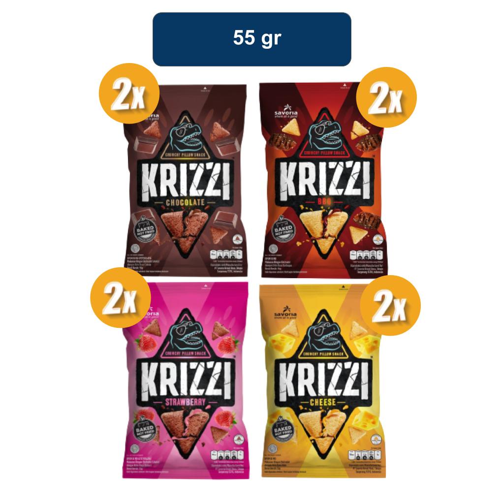 KRIZZI Chocolate 55 gr (2 pcs) + KRIZZI Strawberry 55 gr (2 pcs) + KRIZZI BBQ 55 gr (2 pcs) + KRIZZI