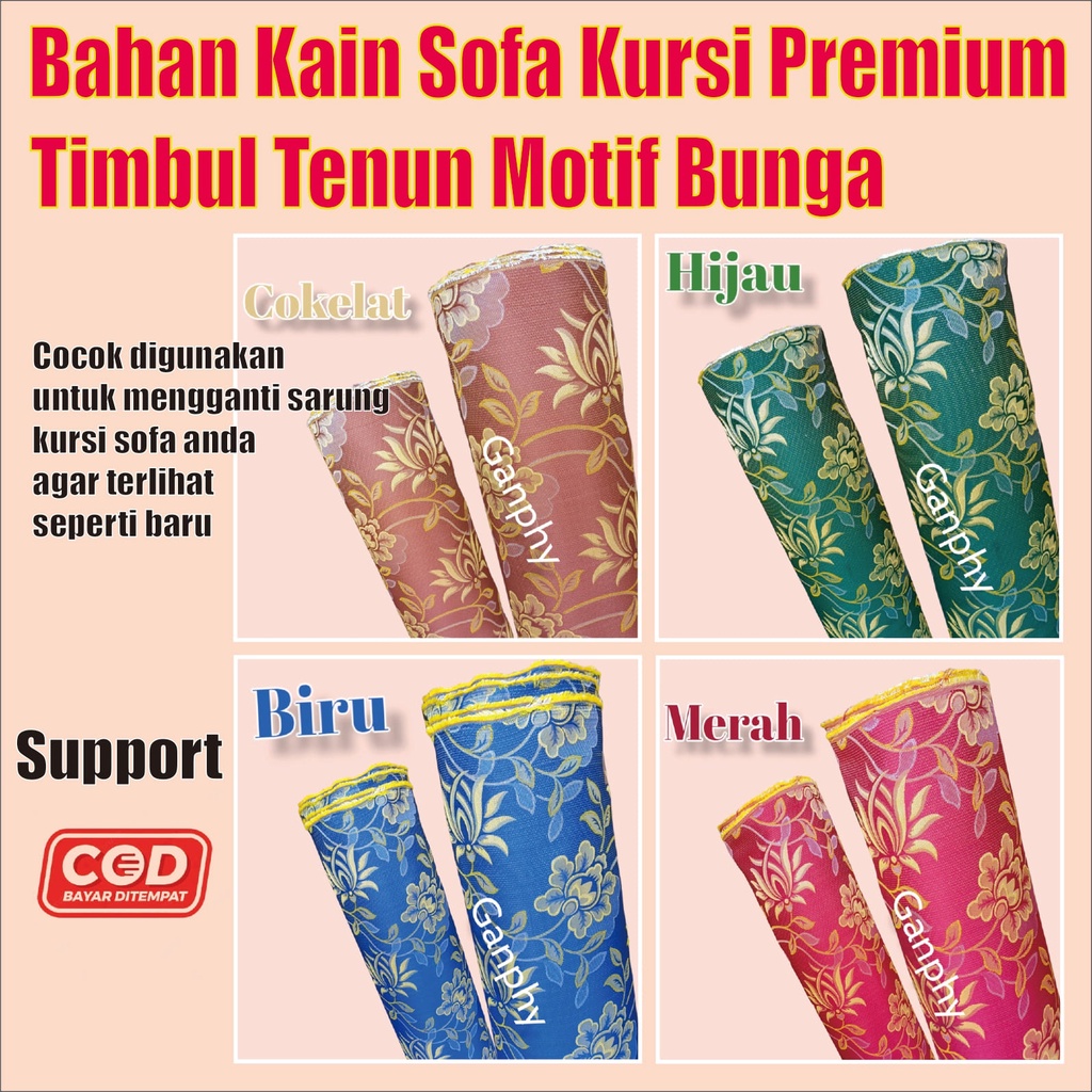Kulit Bahan Kain Motif Timbul Bunga Rantai Furniture Sofa Kursi Jok Murah Meteran
