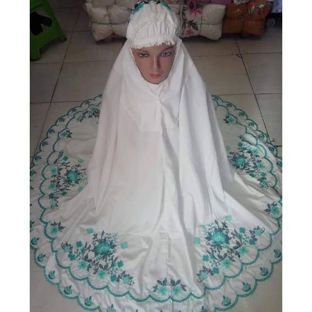 Mukena Bordir Strimin Premium Putih Asli Bukittinggi