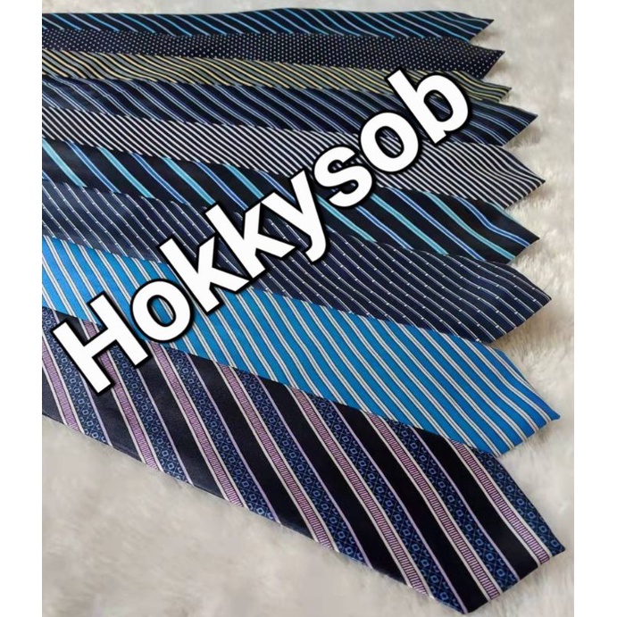 Dasi panjang biru corak garis putih silver 3inch 8cm seragam kantor wedding wisuda acara