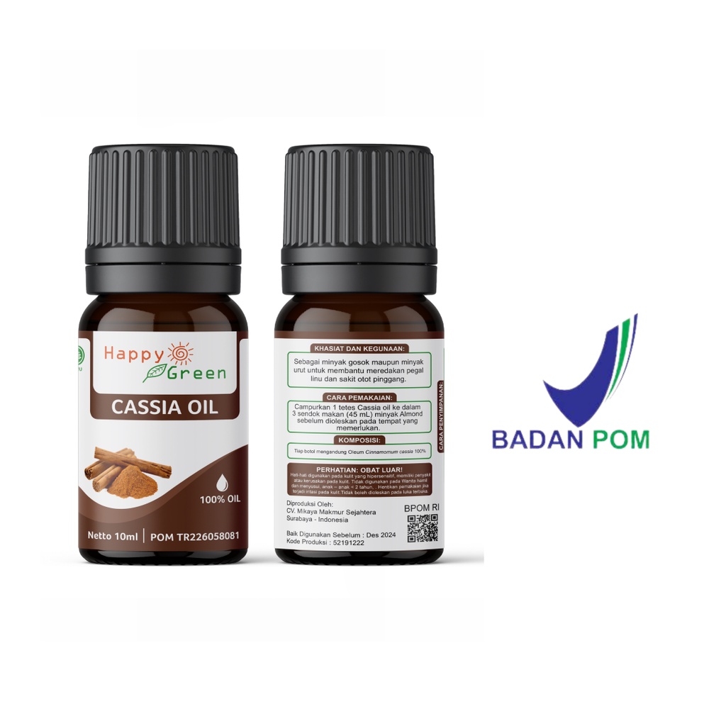 BPOM Approved Happy Green Cassia Essential Oil - Minyak Kayu Manis Cina 100%