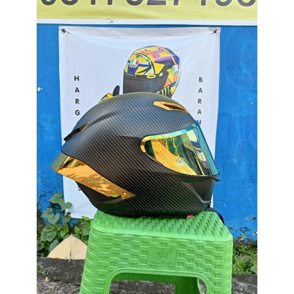 Helm Full Face AGV Pista Clone 1:1 Motif Carbon Anniversary 70th Gold Mewah Mulus Like New Fullset