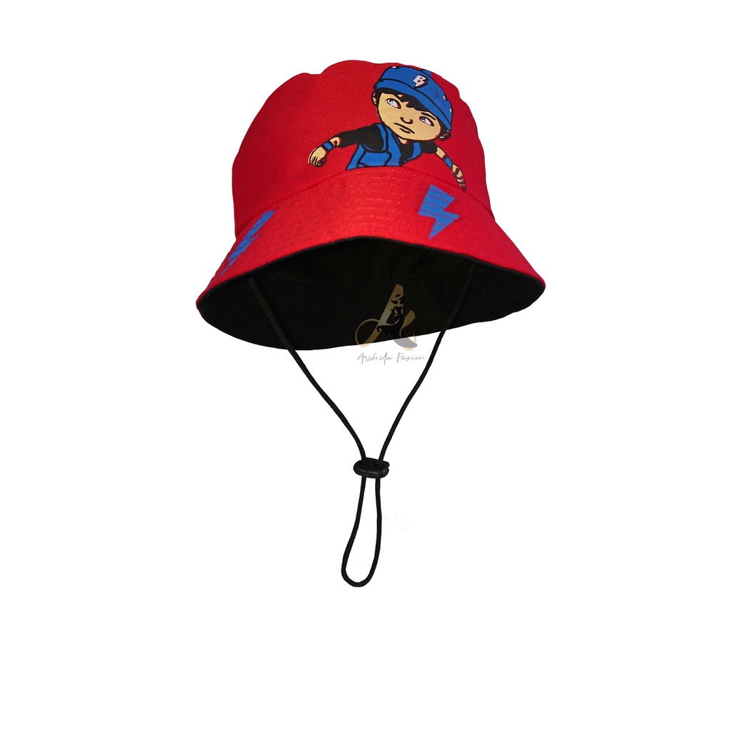 TOPI ANAK LAKI LAKI PEREMPUAN BUCKET HAT ANAK COWOK CEWEK 3 4 5 6 7 8 9 10 TAHUN KOREA 1 2 BASEBALL FASHION ANAK COWO CEWE OOTD USIA BALITA KIDS KUPLUK AKSESORIS KEPALA UMUR ANAK KADO ANAK LUCU-Boboboy Merah Tali