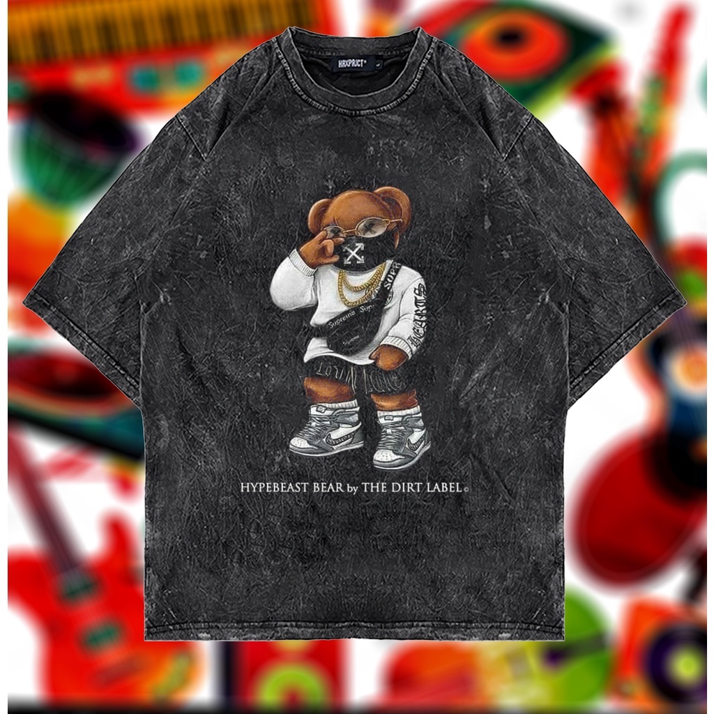 Kaos hypebeast bear vintage grapphic oversize washed tee
