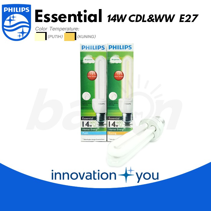 PHILIPS ESSENTIAL 14W E27 | Lampu Hemat Energi | Putih Atau Kuning