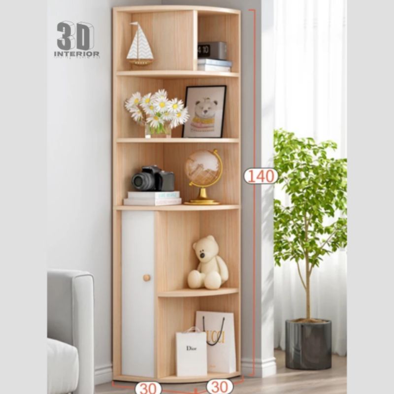 Rak Buku Sudut Minimalis Full HPL Luar Dalam