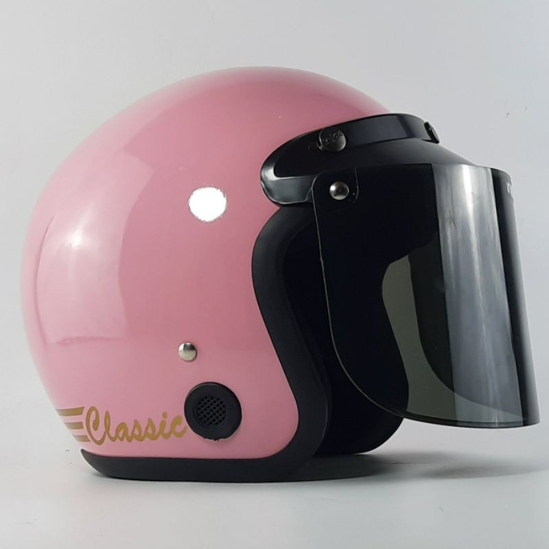 HELM BOGO DEWASA PINK PASTEL FULL LEHER SNI