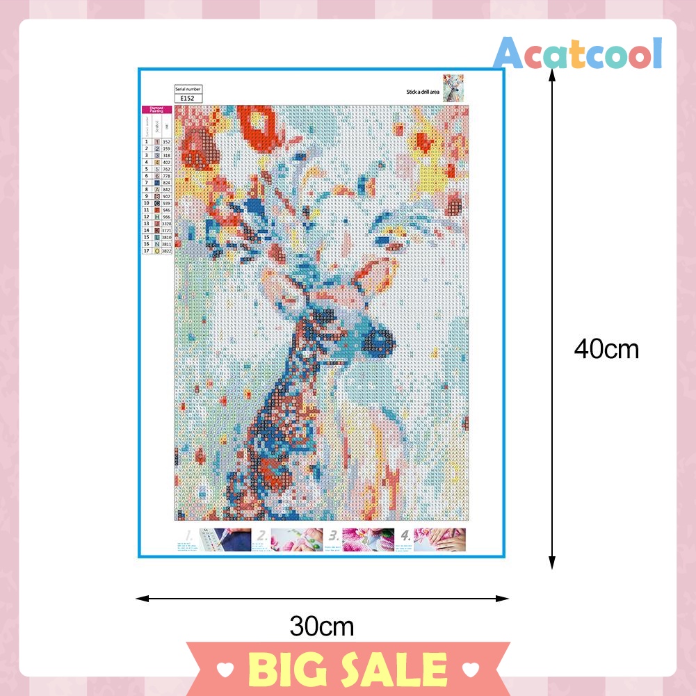 5D DIY Full Drill Diamond Painting Colorful Deer Cross Stitch Embroidery