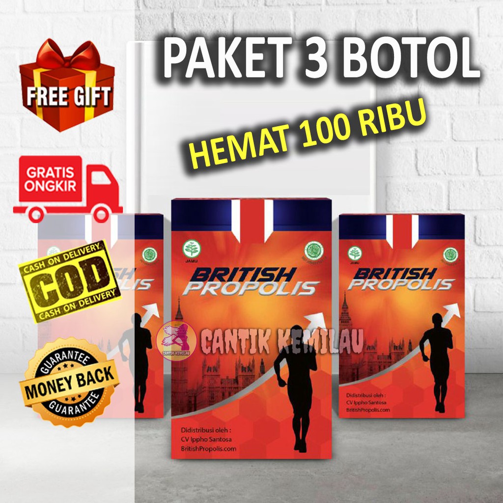 BRITISH PROPOLIS, Paket 3 Botol, Obat Asam Urat, Obat Diabetes, Promil, Obat Wasir, BP-P3