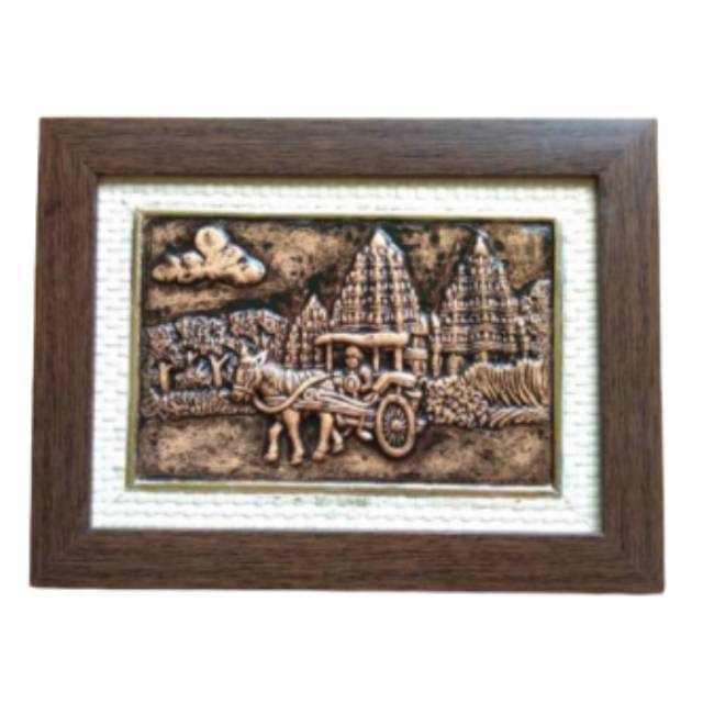 LUKISAN TIMBUL 3D RELIEF CANDI PRAMBANAN DENGAN KERETA KUDA BAHAN FIBERGLASS 33x25 cm