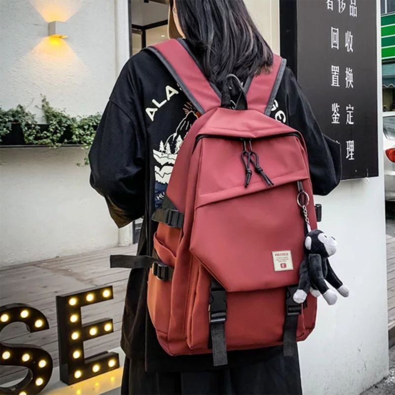 Polofelix Tas Ransel Laptop Merah Nilon Kapasitas Besar