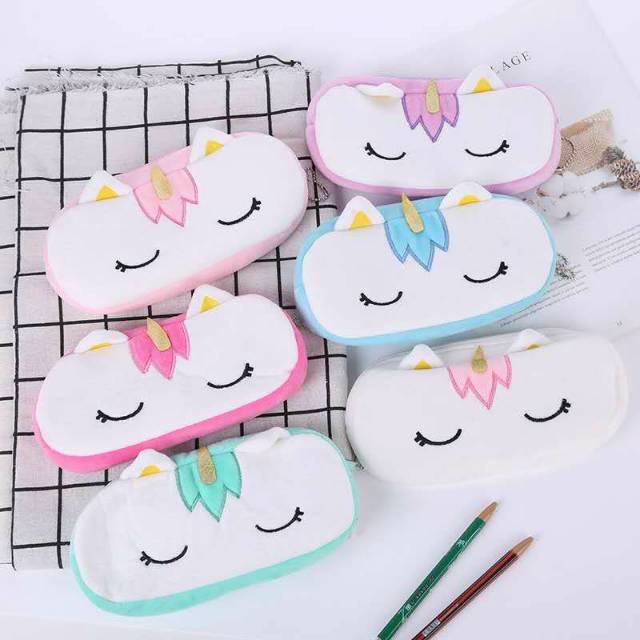 TEMPAT PENSIL UNICORN PLUSHY UNICORN KOTAK PENSIL UNICORN WARNA PASTEL BAHAN KAIN LEMBUT