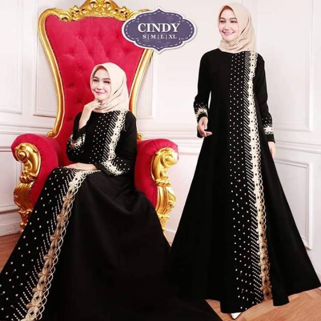 jubah wanita elmira / abaya hitam jetblack / Gamis Arab bordir timbul / Jubah Wanita Bordir warna hi