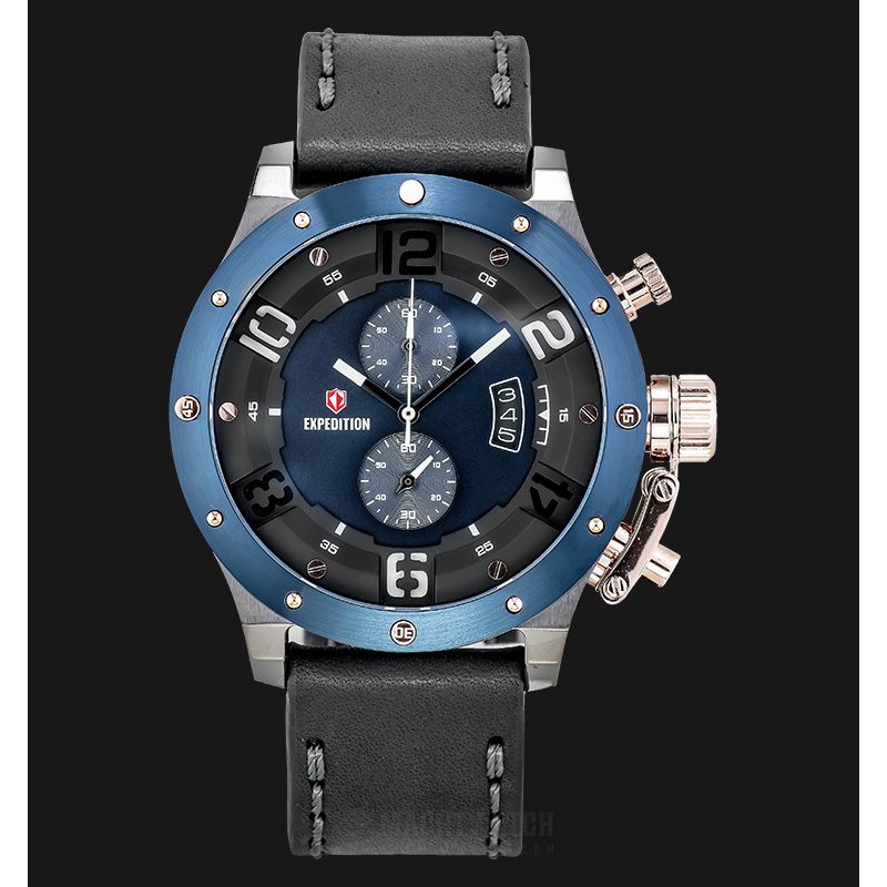 Expedition E 6381 MC LGUBU Men Black Dial Black Leather Strap