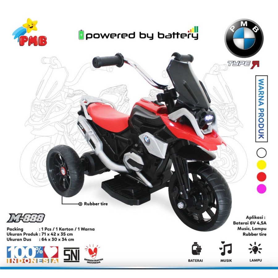 Sepeda Motor Aki Anak PMB TOYS Type M888 (Aki Batre) Mainan Anak Trycicle Garansi SNI-3