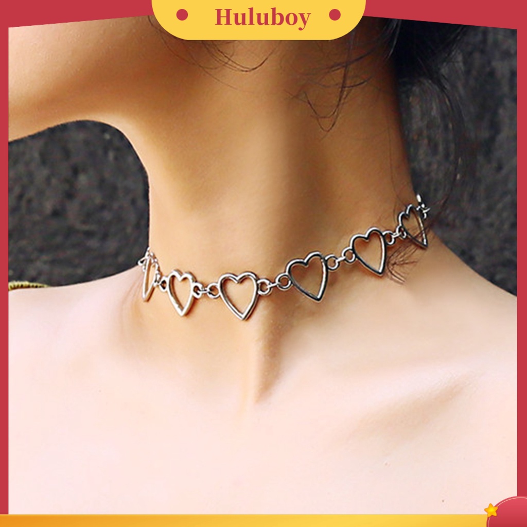 Hu Hu Hu Hu Hu Alat Bantu Pasang Kacamata♡ Kalung Rantai Choker Bentuk Hati Geometris Model Rongga Untuk Aksesoris Wanita