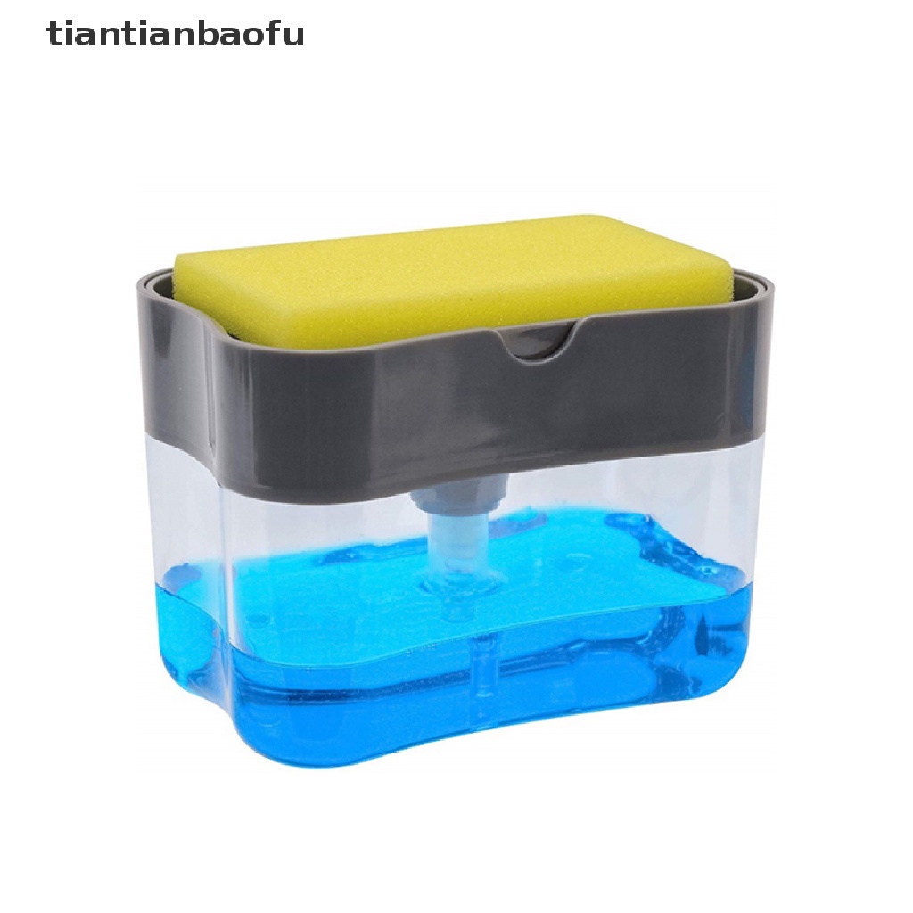 [tiantianbaofu] 2 in1 Kitchen Liquid Soap Pump Dispenser ABS Sponge Holder Press Countertop Rack Boutique