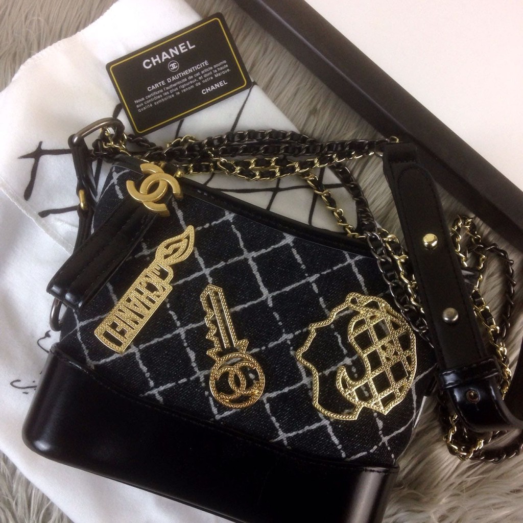 CK01 CH001 New Arrival CHANEL Gold Metal Fabric Small Hobo Bag TAS - IMPOR WANITA