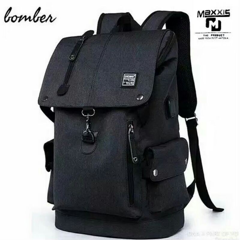 Bomber Bag Tas Sekolah Ransel Backpack Cowok Cewek Sd Smp Sma Codura Abu Kanvas